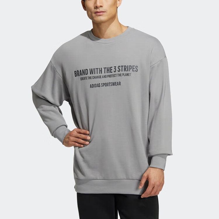 Men's adidas Alphabet Printing Pattern Round Neck Pullover Long Sleeves Light Grey HZ7020
