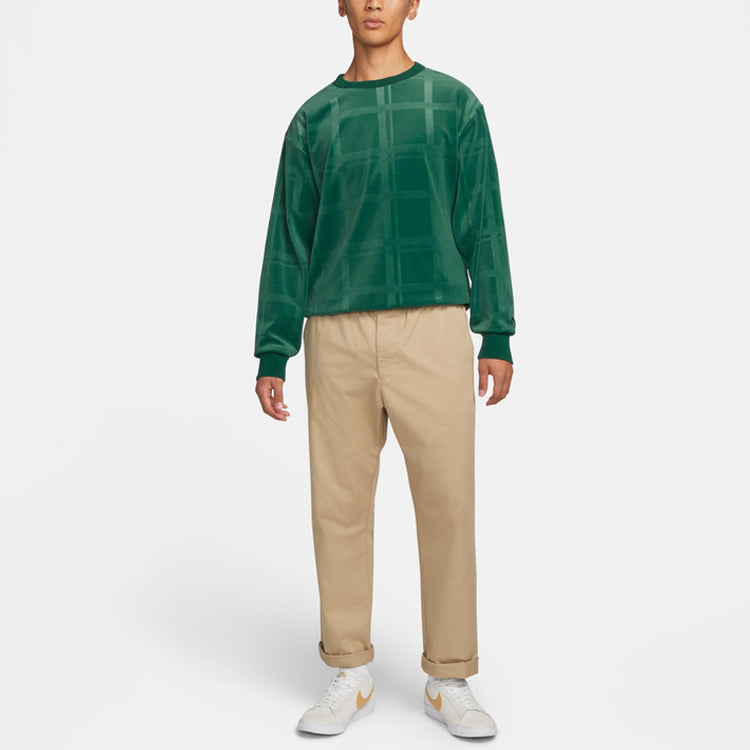 Men's Nike Solid Color Plaid Skateboard Round Neck Pullover Green DA4260-333