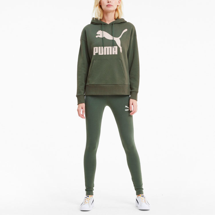 (WMNS) PUMA Classics Logo Hoodie 'Olive Green White' 599197-64