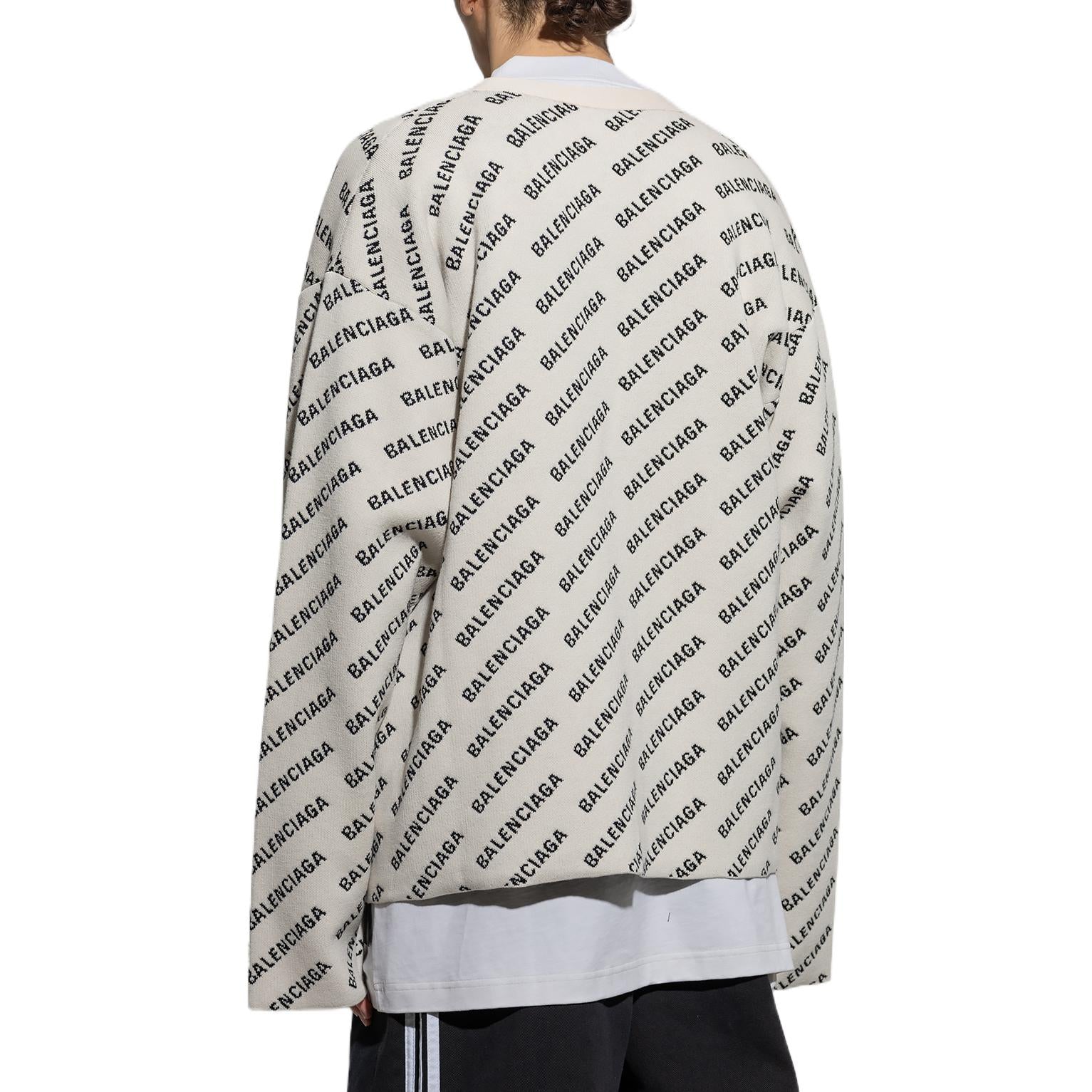 Balenciaga All Over Logo Cardigan 'Chalky White Black' 736248T32339054
