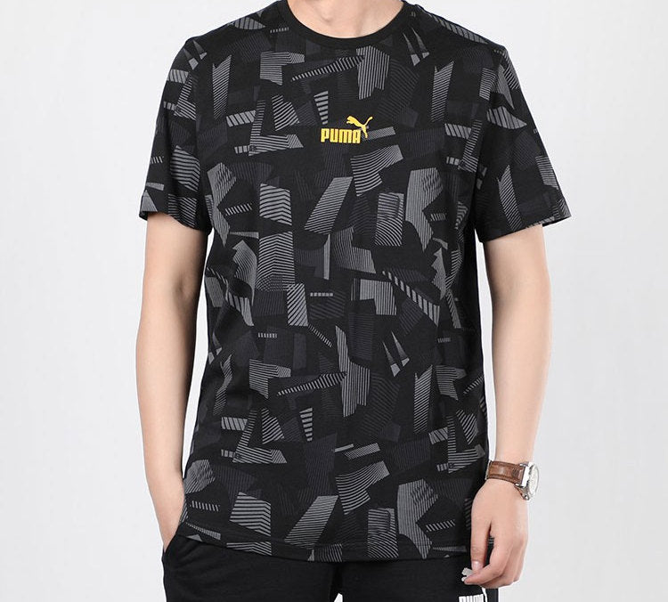 PUMA Contrasting Colors Logo Round Neck Short Sleeve Black 586045-01