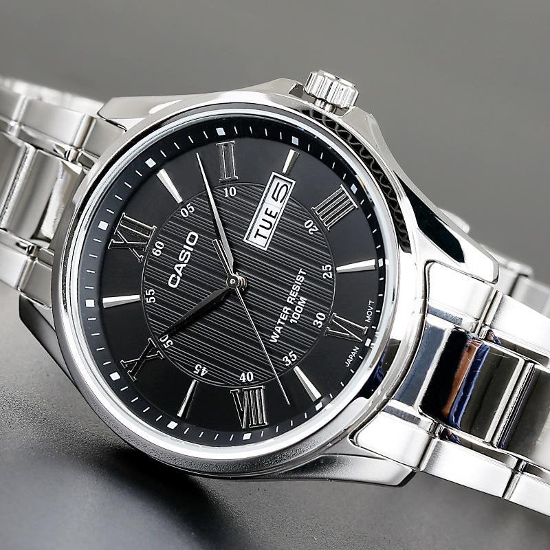 CASIO Waterproof Stainless Steel Strap Mens SilverBlack Analog MTP-1384D-1A