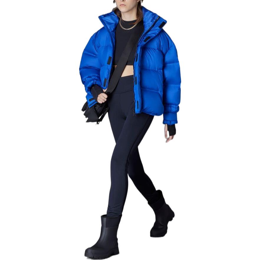 adidas Solid Color Label Stand Collar Long Sleeves Down Jacket Unisex Blue HM9222