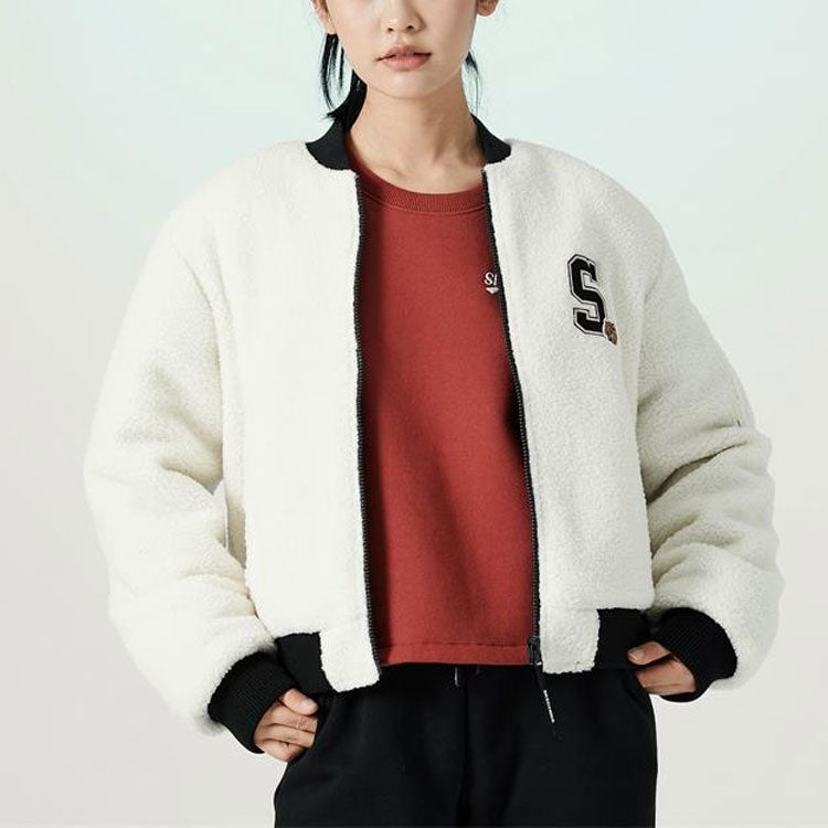 (WMNS) Skechers Logo Print Pattern Zip Reversible Jacket 'White Black' L422W011