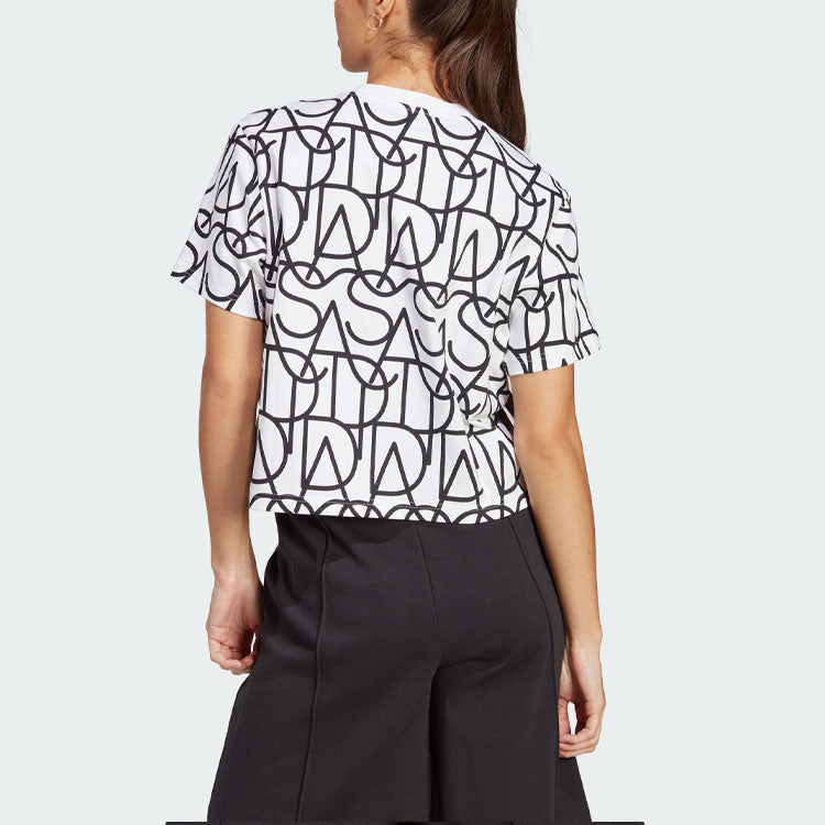 (WMNS) adidas Allover Graphic Boyfriend Tee 'White Black' IC5710