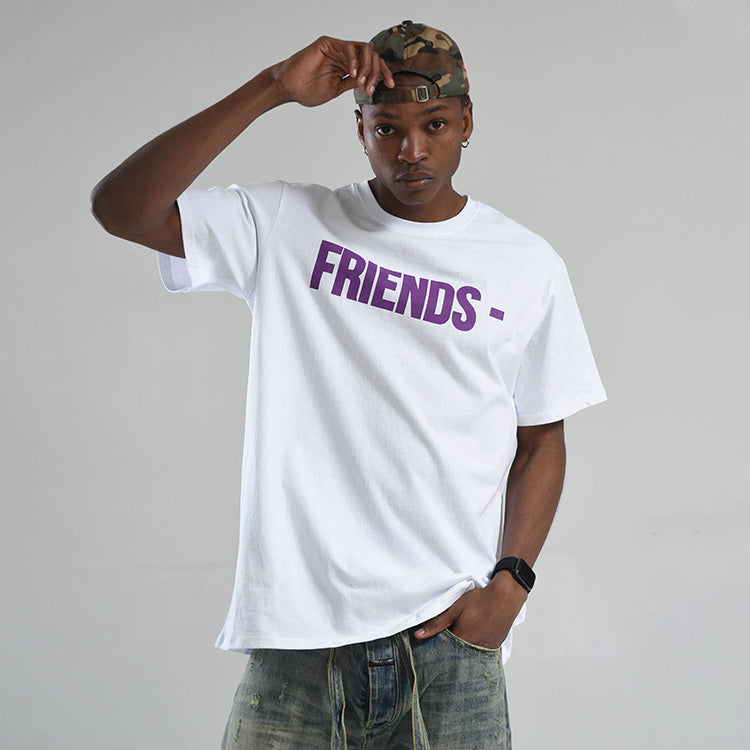 VLONE White Purple Printing Large Logo Short Sleeve Couple Style White VLTE19002
