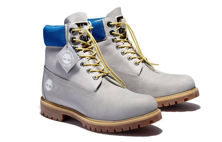 Timberland Premium 6 Inch Waterproof Boots 'Grey with Blue Collar' A2N9PD52