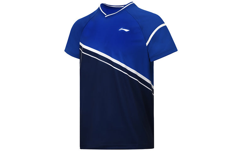 Li-Ning Badminton Series Colorblock Breathable Training Sports Short Sleeve Couple Style Blue AAYS053-2