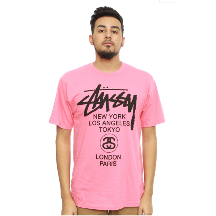 Stussy World Tour Tee Classic Short Sleeve Unisex Pink 3903514