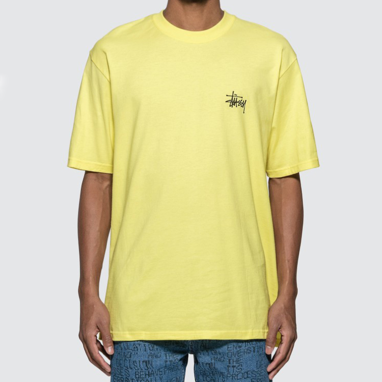 Men's Stussy Basic Tee Alphabet Printing Logo Short Sleeve Yellow 1904416-1