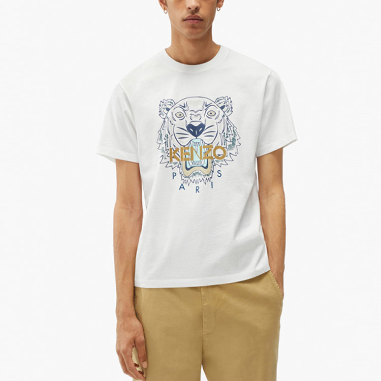 Men's KENZO Solid Color Printing Round Neck Short Sleeve White FB65TS0204YA-01B