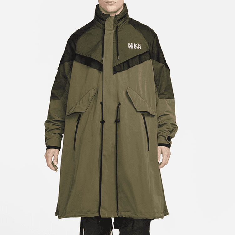 Nike x sacai Funnel-Neck Oversized-Fit Shell Trench Jacket Asia Sizing 'Medium olive' DQ9028-222