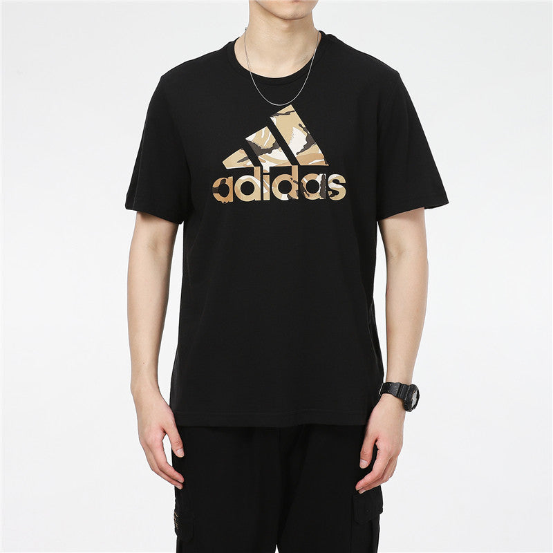adidas M Camo T Camouflage Logo Printing Sports Short Sleeve Black H12198