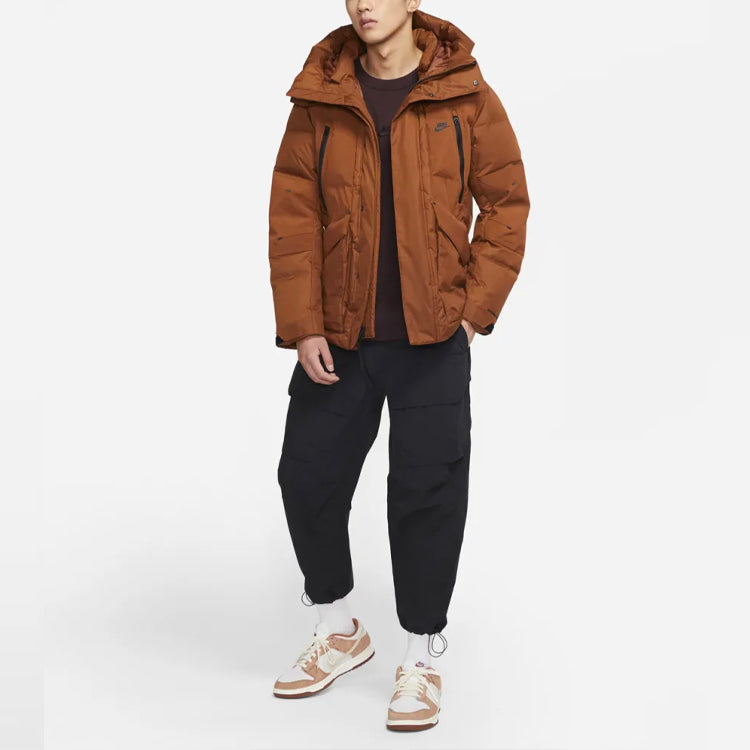 Men's logo Nike Storm-fit City Series Logo Hooded Long Sleeves Solid Color Down Jacket Brown DD6981-204