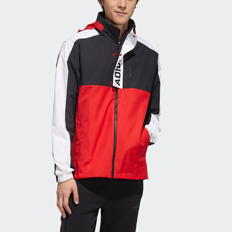 adidas neo hooded Zipper Colorblock Sports Jacket Red GQ3281