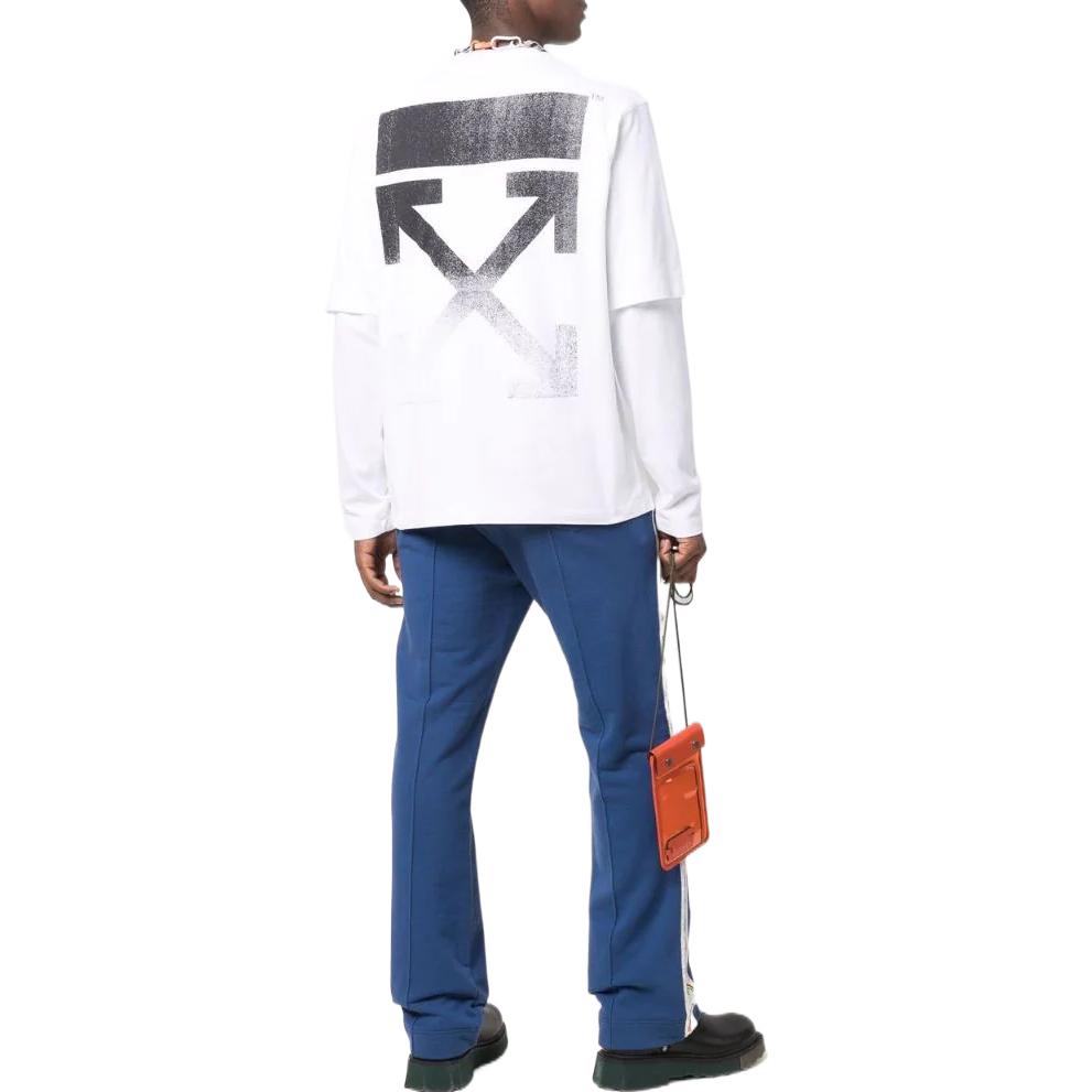 Men's Off-White Logo Pattern Printing Round Neck Long Sleeves Version White T-Shirt OMAB066F21JER00401100110