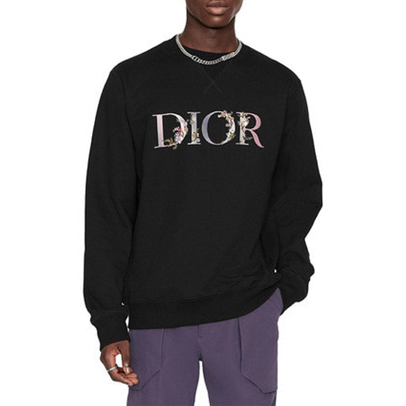 DIOR Flower Embroidery Round Collar Long Sleeve Male Black 113J687A0531-984