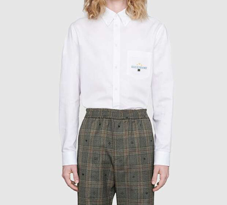 Gucci Band Oxford Cotton Long Sleeve Shirt Male White 604132-ZADN5-9000