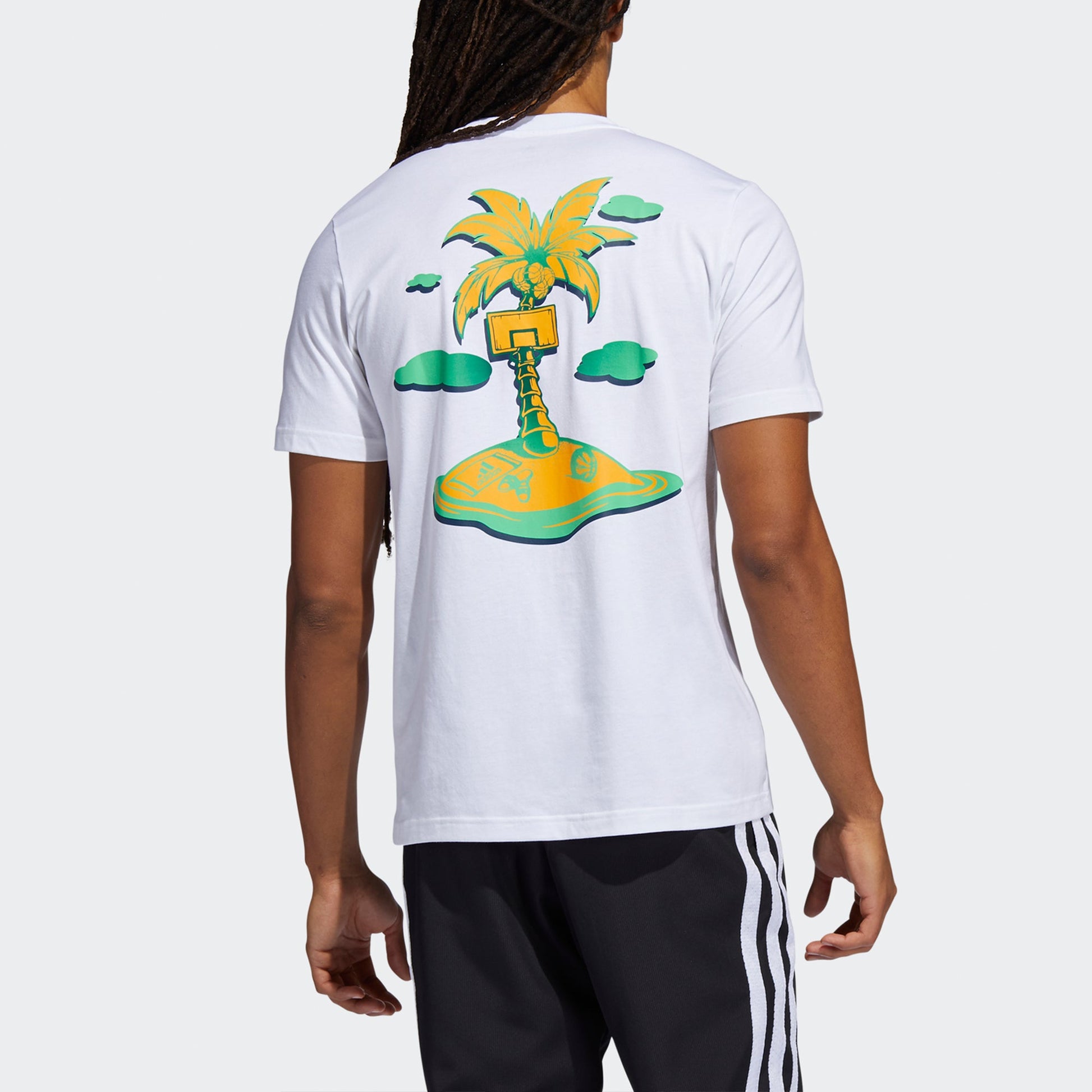 adidas Summer Bckt Coconut Tree Printing Basketball Sport Short Sleeve Men's White GS7198