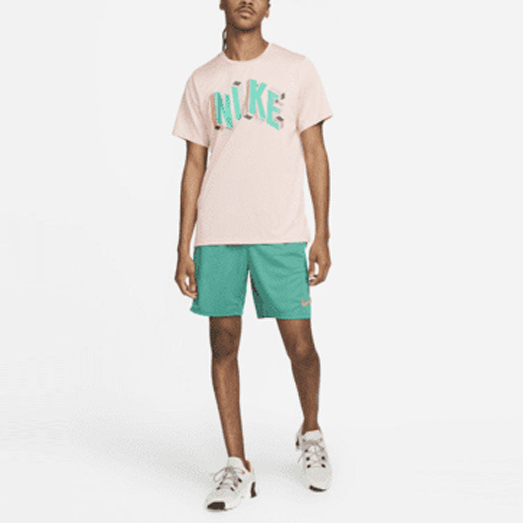 Men's Nike Pro Dri-FIT Hyper Dry Logo Printing Solid Color Training Short Sleeve Pink T-Shirt DM6667-697