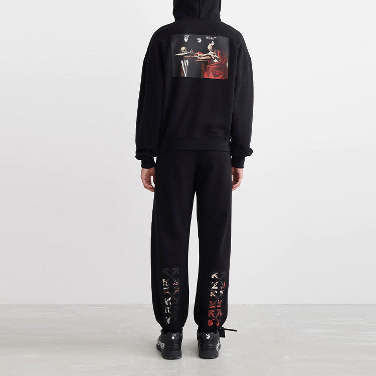 Men's Off-White SS22 Caravaggio Painting Printing Hooded Long Sleeves Black OMBB037C99FLE0041001