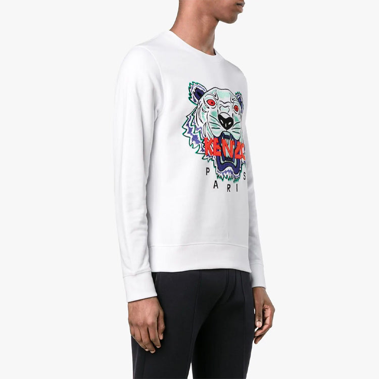 KENZO Tiger Head Logo Round Collar Long Sleeve Male White F555SW0014XW-01