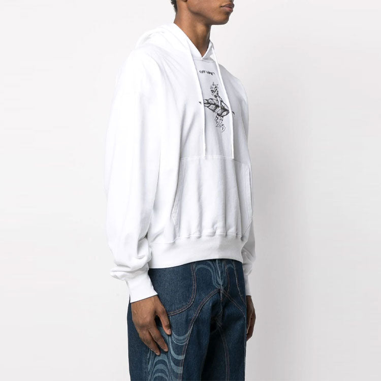 Off-White SS21 Pattern Printing hooded Long Sleeves White OMBB037R21FLE0110110