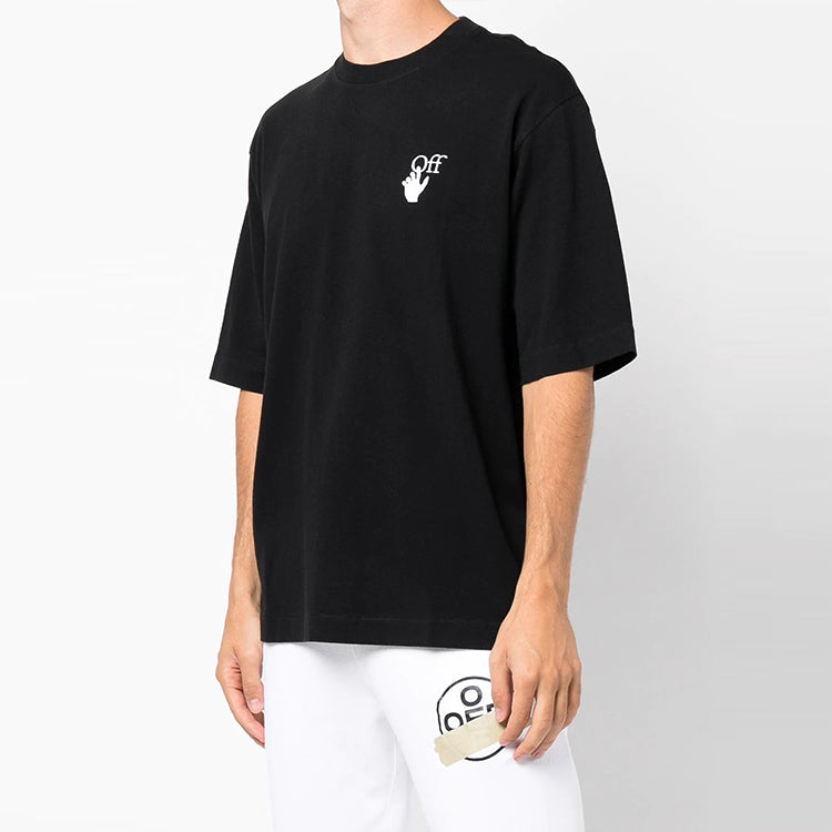 Men's Off-White Small Pattern Short Sleeve Black T-Shirt OMAA119F21JER0061001