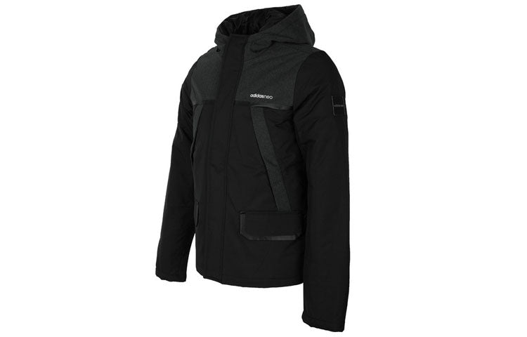 adidas neo Splicing Stay Warm Sports hooded down Jacket Black EI4440