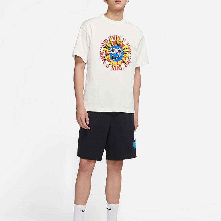 Men's Nike Smile Flower Logo Pattern Printing Round Neck Short Sleeve White T-Shirt DV0683-133