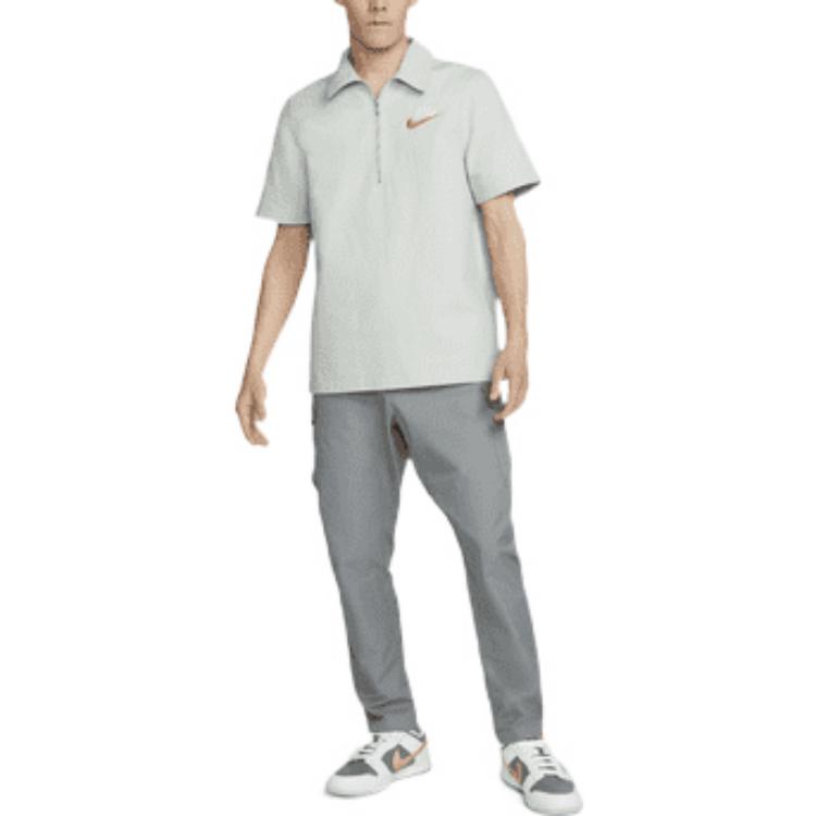Men's Nike Half Zipper Solid Color Short Sleeve Aqua Blue Polo Shirt DM5284-017