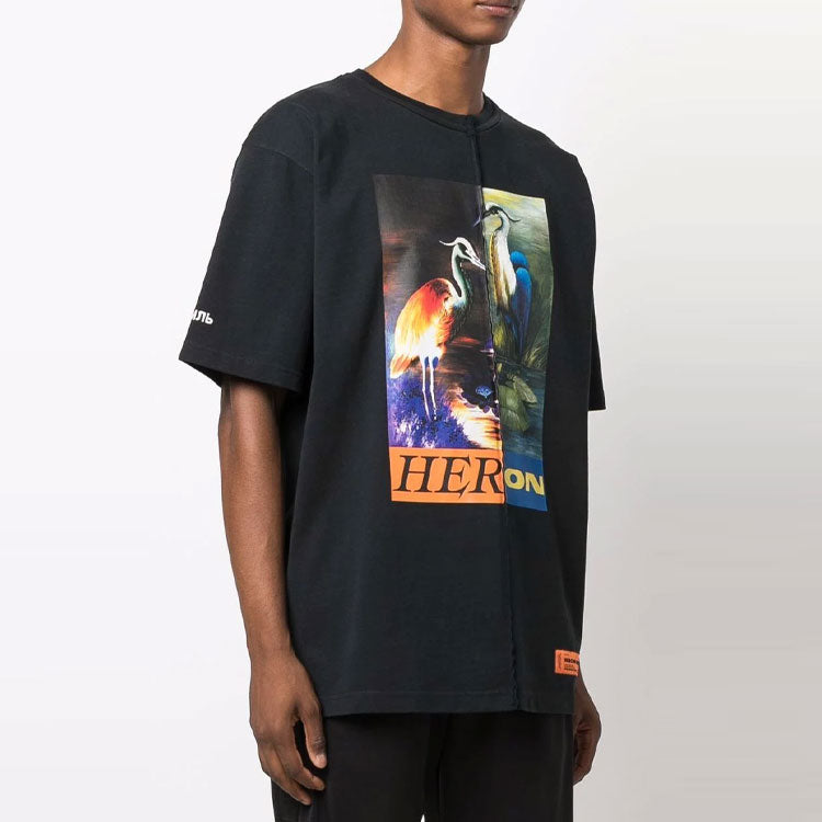 HERON PRESTON Split Herons T-Shirt 'Black Orange' HMAA029F21JER0011022