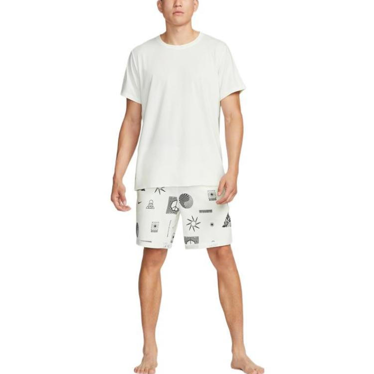 Men's Nike Yoga Dri-FIT Solid Color Back Pattern Printing Round Neck Training Sports Short Sleeve White T-Shirt DM8142-133