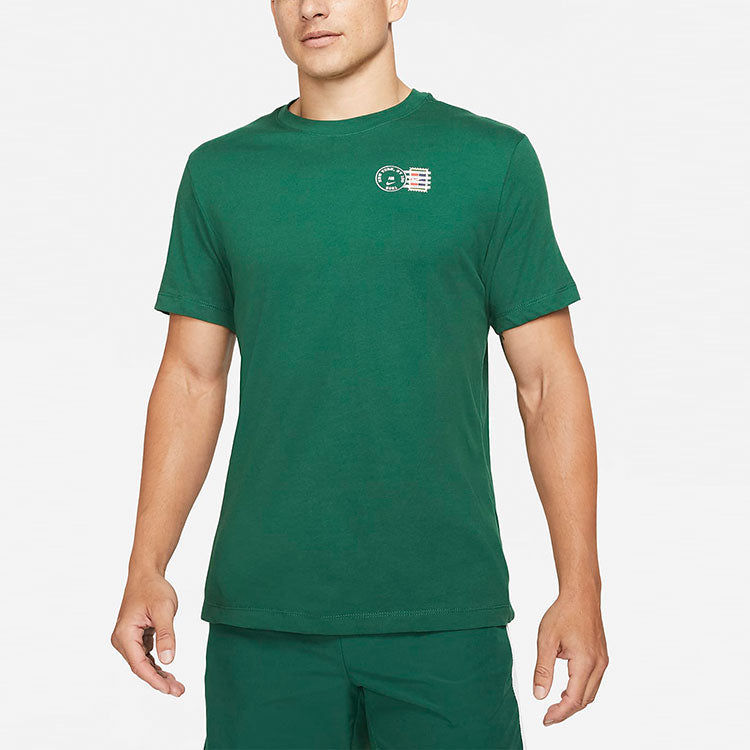 Men's Nike Tennis Sports Printing Round Neck Short Sleeve Green T-Shirt DJ2596-341