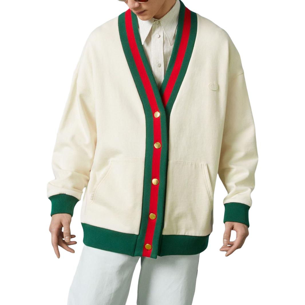 Gucci Cotton Jersey Cardigan With Web 'Off White' 752190-XJFV6-9150