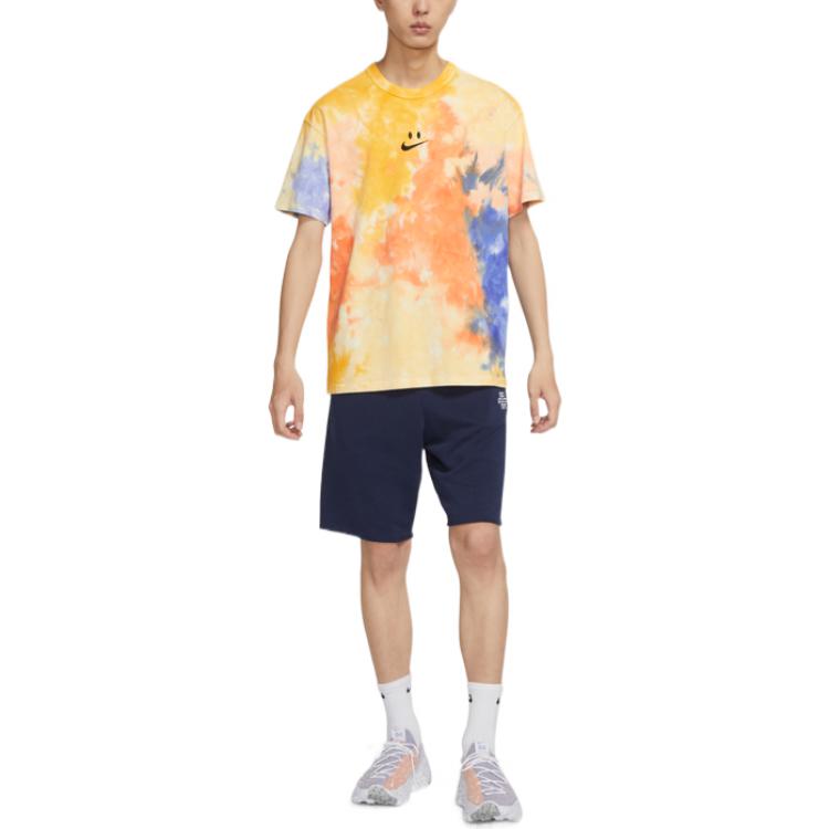 Men's Nike Sportswear Tie Dye Smiling Face Printing Loose Short Sleeve Orange T-Shirt DX7849-819