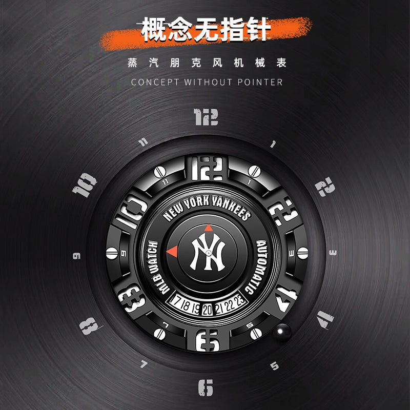 Men's MLB Automatic Mechanical Watch Hollow Out waterproof Black MLB-JX001-1
