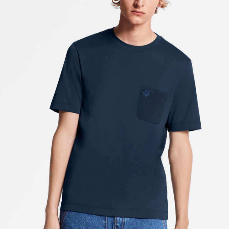 Men's LOUIS VUITTON FW21 Round Neck Pocket Short Sleeve Blue 1A1QPQ