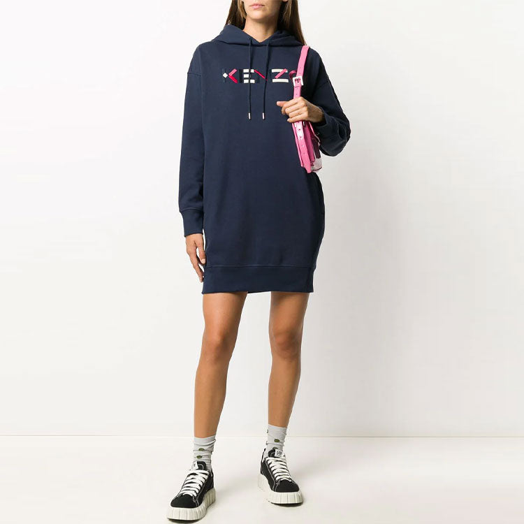 (WMNS) KENZO FW20 Logo Embroidered Fleece Lined hooded Long Sleeves Hoodie Navy Blue FA62RO7724MO-76