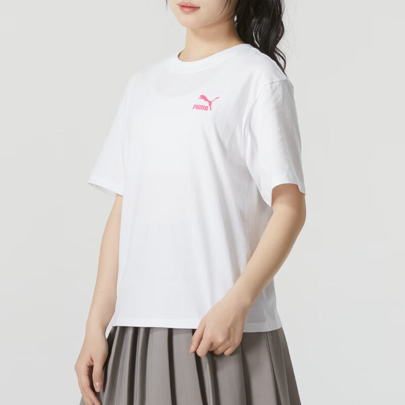(WMNS) PUMA Graphic Casual T-Shirt 'White Pink' 682345-02
