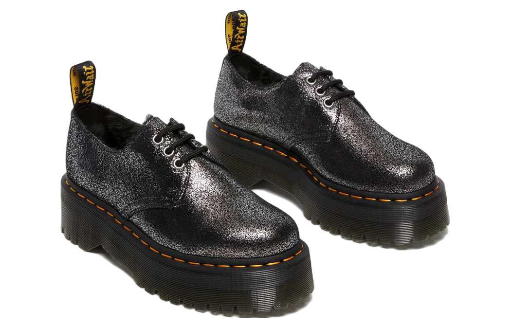 Dr. Martens 1461 Faux Fur-Lined Metallic Leather Platform Shoes 'Black' 27957012
