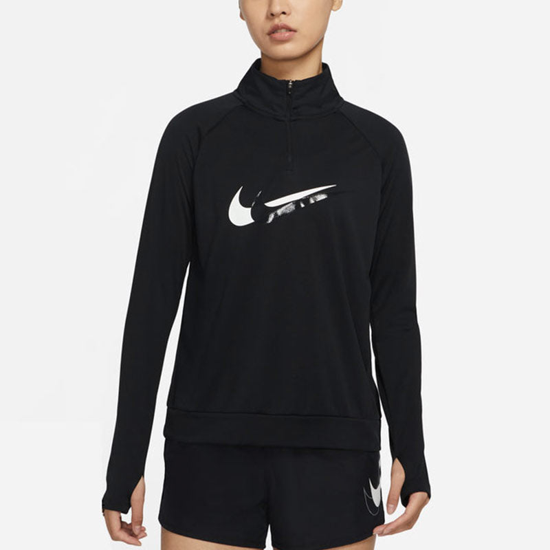 (WMNS) Nike DRI-FIT Half Zipper Quick Dry Reflective Sports Long Sleeves Black T-Shirt DD6842-010