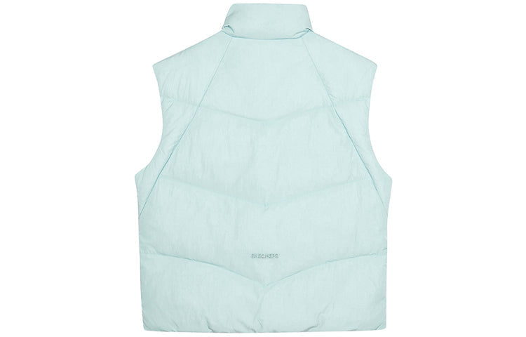(WMNS) Skechers Stand-up Collar Woven Hooded Down Vest 'Black Blue White' L421W019