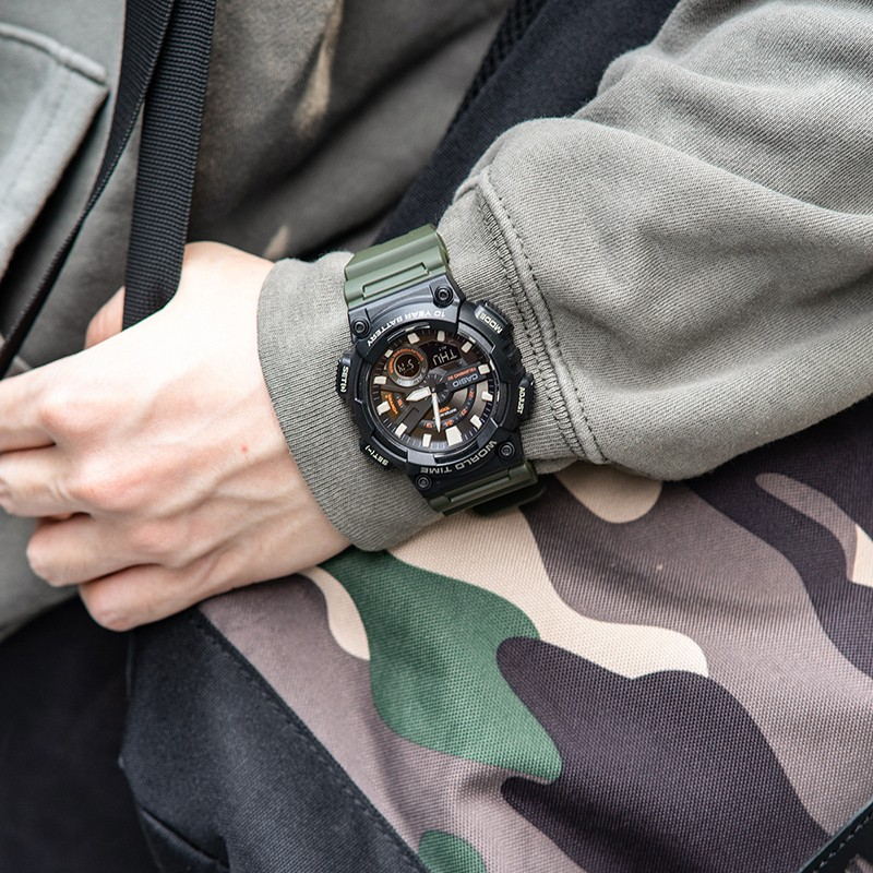 CASIO G Shock Sports Waterproof Mens BlackGreen Analog/Digital Combo AEQ-110W-3A