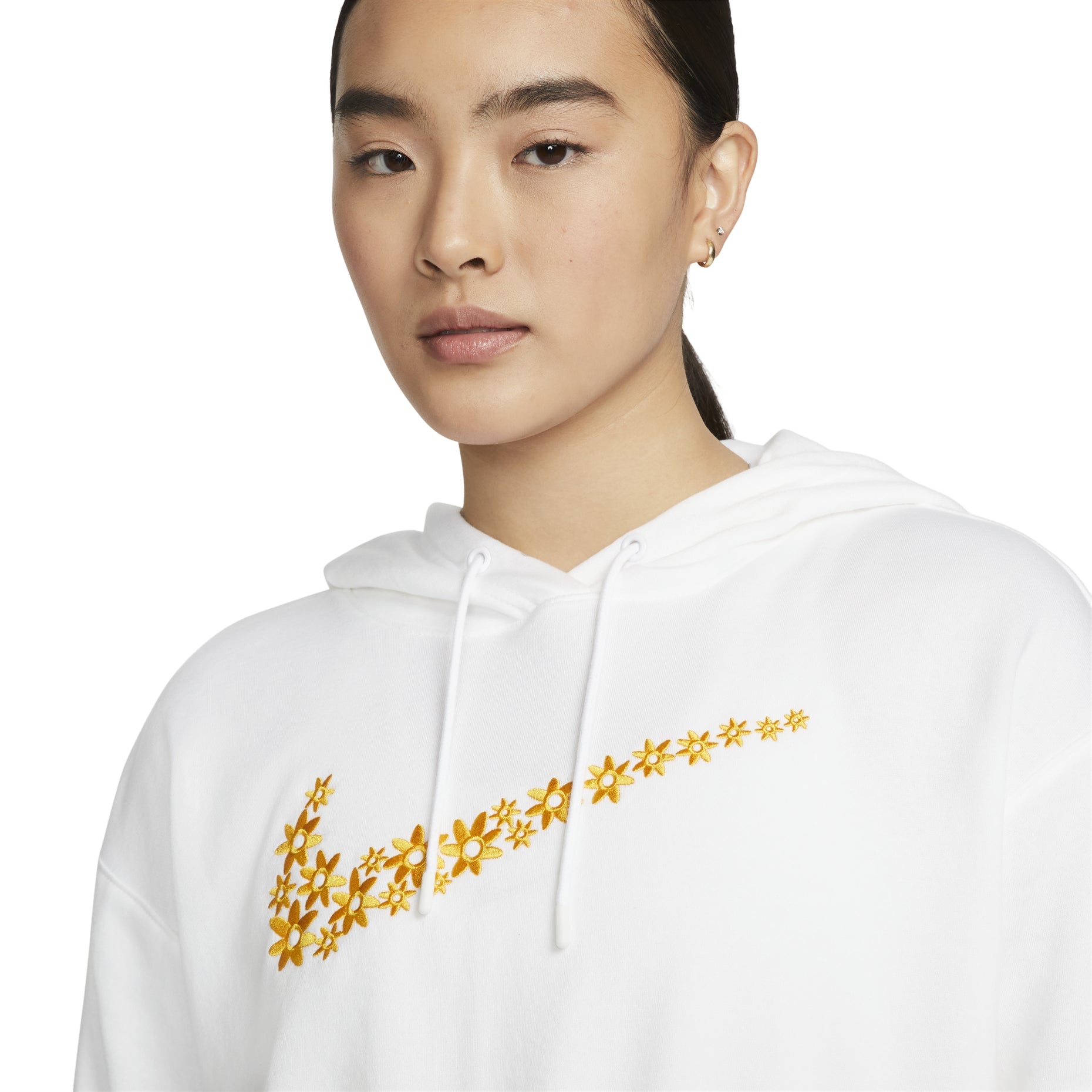 (WMNS) Nike Sportswear Logo Embroidered Loose Fleece Hoodie White DO7257-100