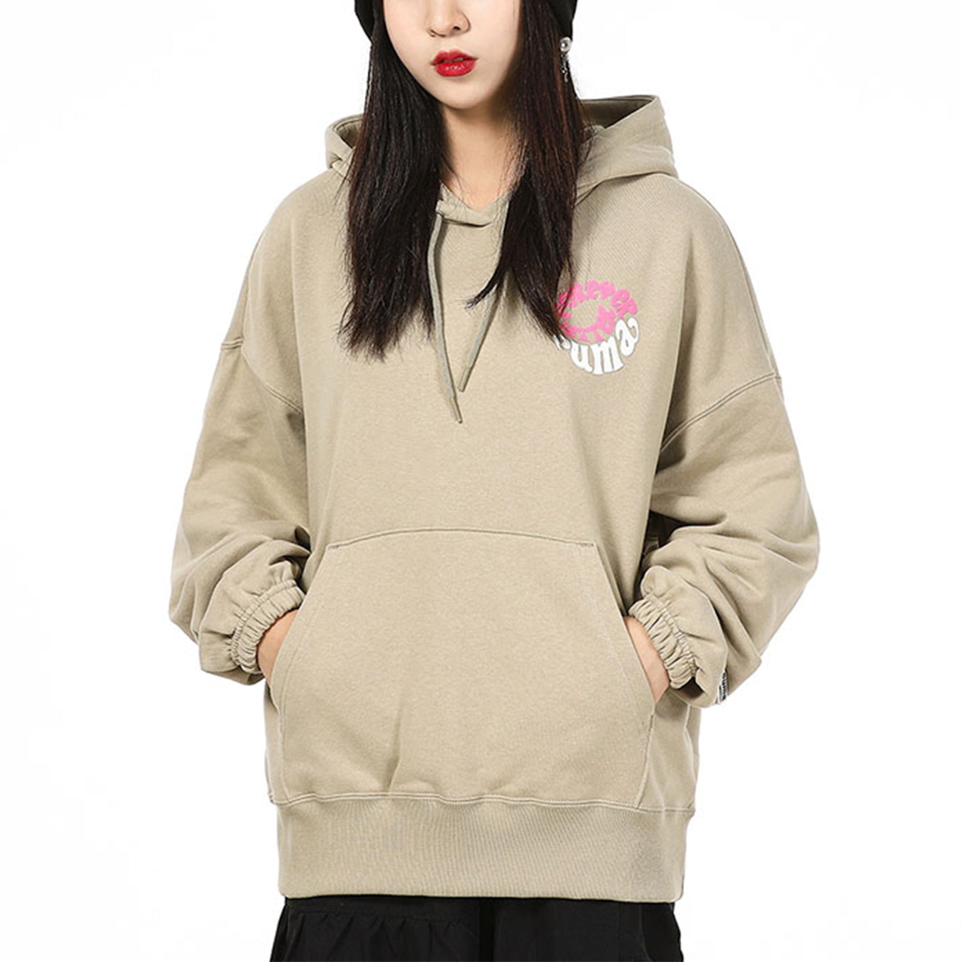(WMNS) PUMA Downtown Graphic Hoodie Breathable Letter Printing Long Sleeve Khaki 533049-42