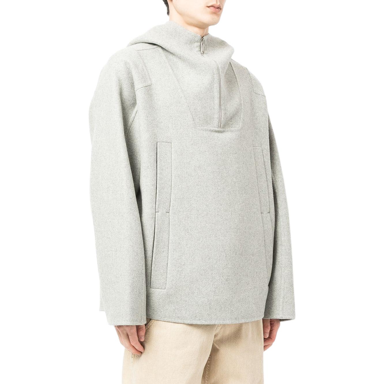 Men's Off-White FW22 Solid Color Half Zipper Hooded Wool Sweater Gray OMEO004F21FAB0010500
