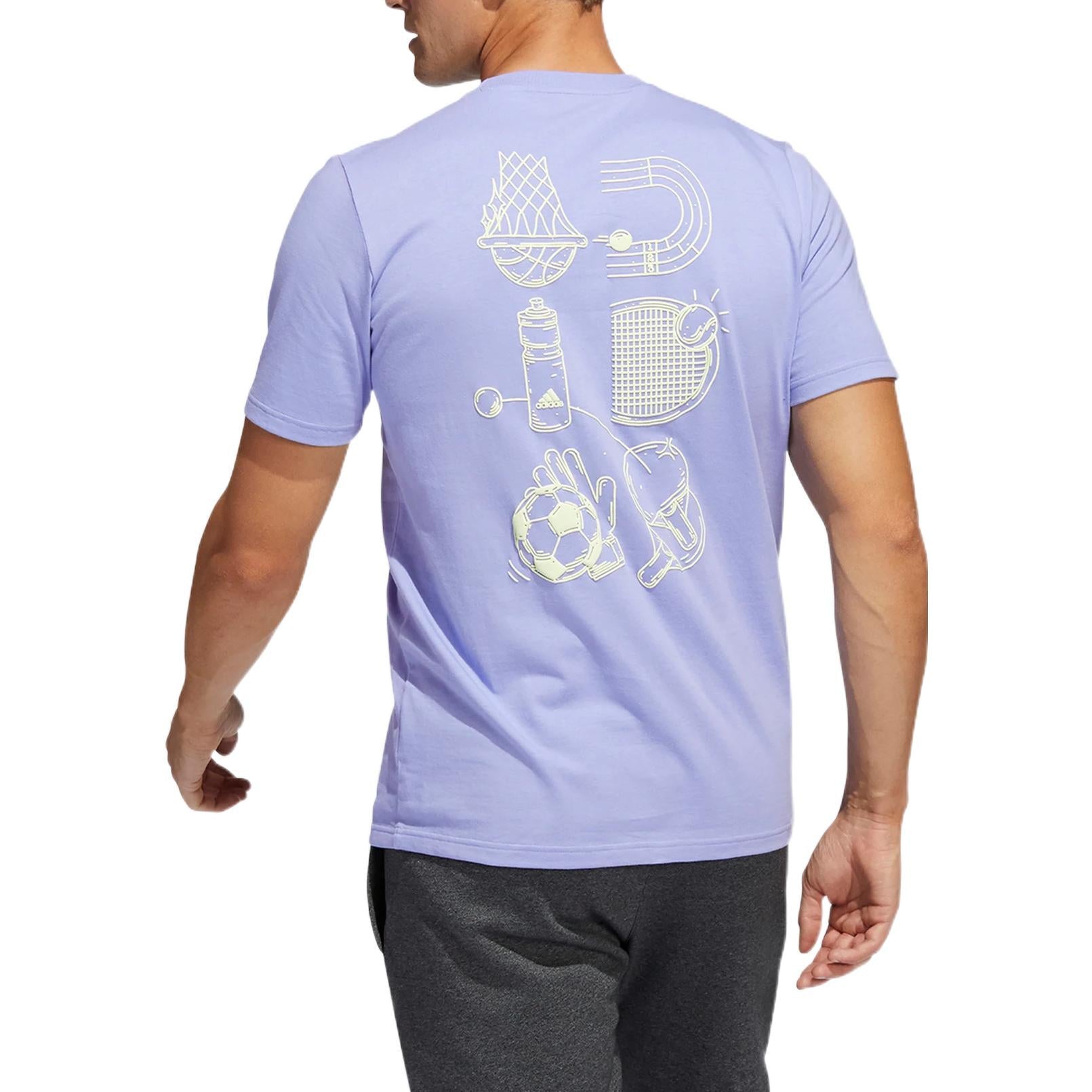 Men's adidas Small Logo Back Pattern Printing Round Neck Short Sleeve Lavender T-Shirt HE2338