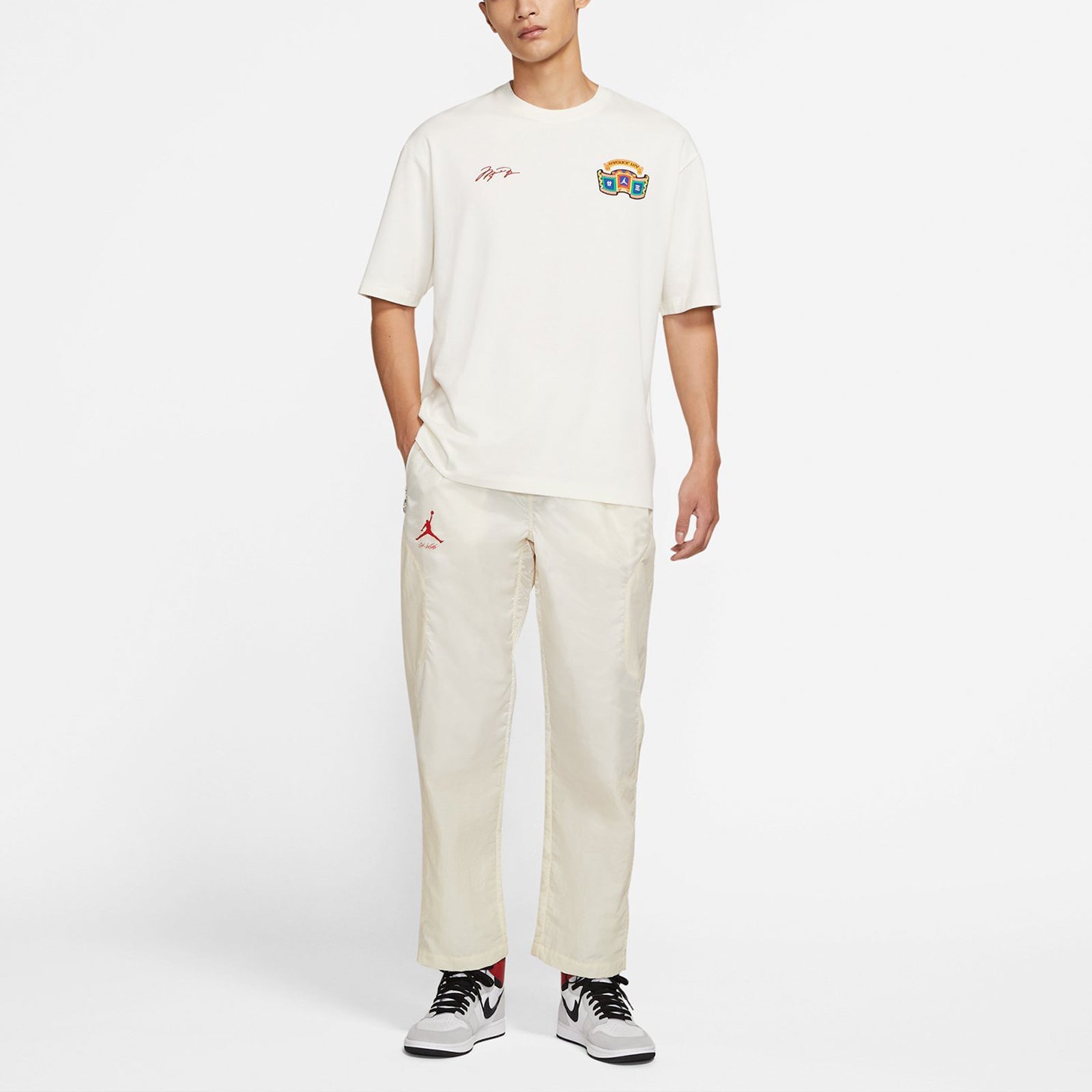 Air Jordan x Off-White Logo Printing Sports Long Pants 'Cream White' DB4250-233