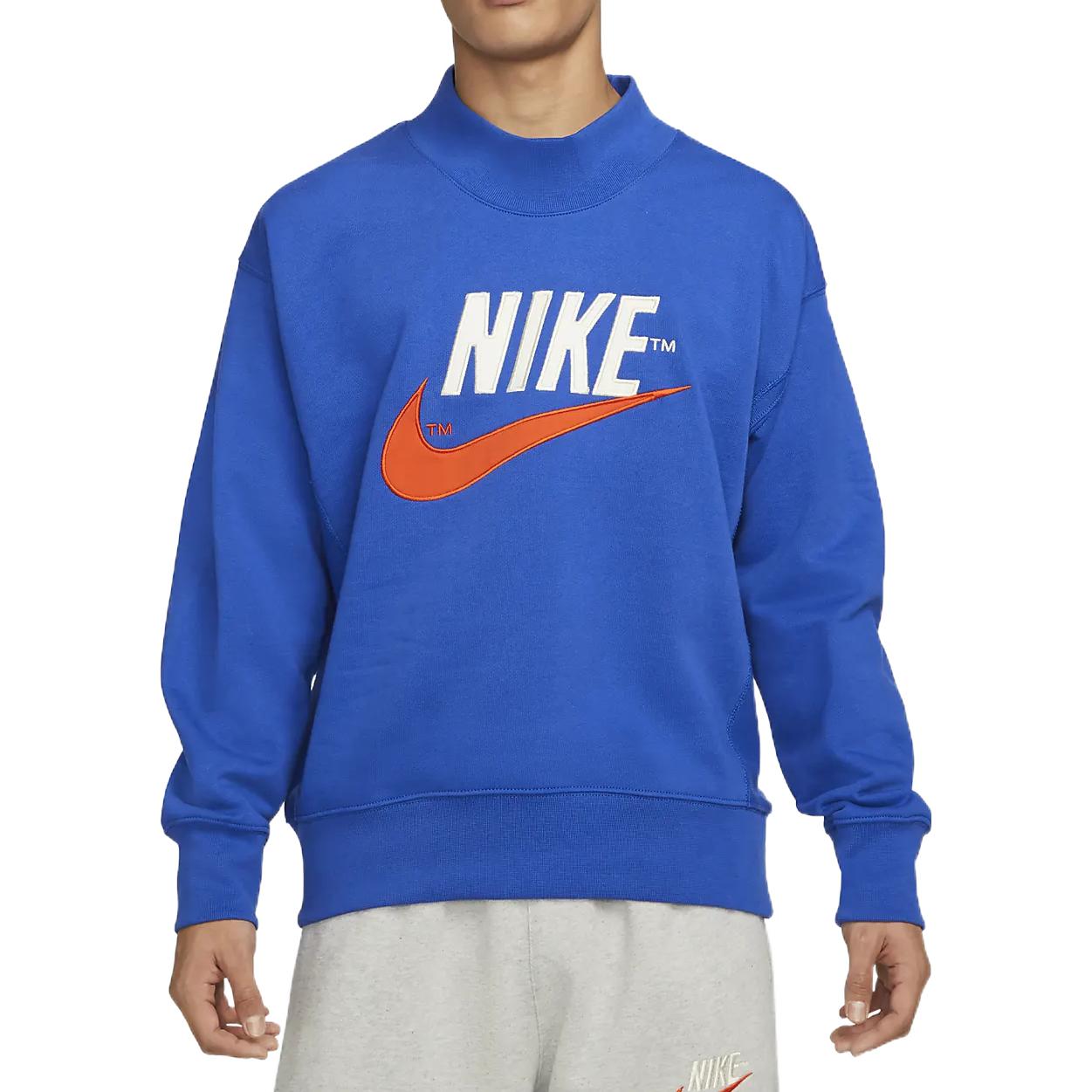 Men's Nike TREND CAPSULE Logo Embroidered Sports Stand Collar Round Neck Pullover Blue DM5274-480